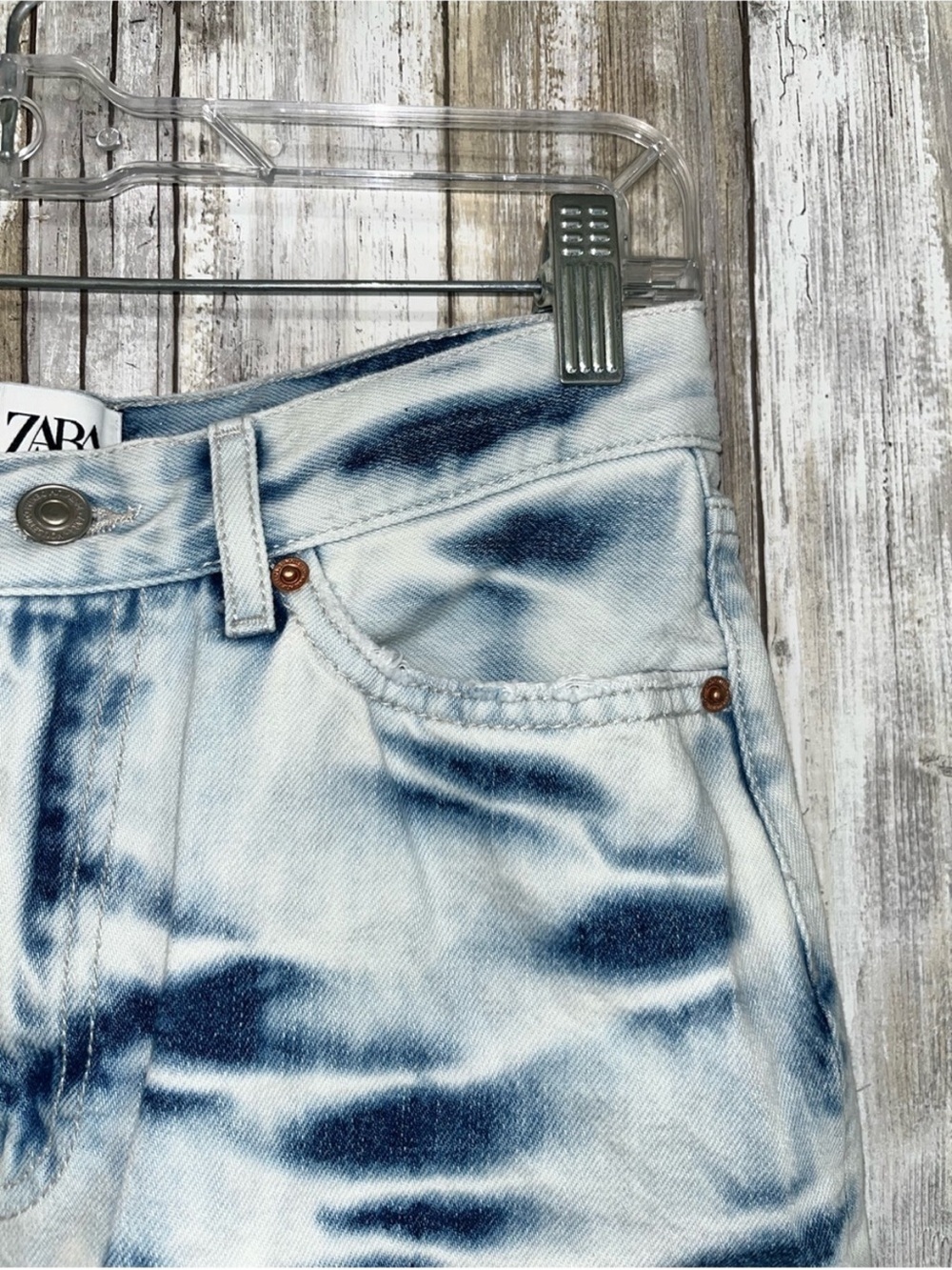 Zara Tie Dye Denim Mini Skirt High Rise Raw Hem Festival Y2K Size S - Picture 2 of 6
